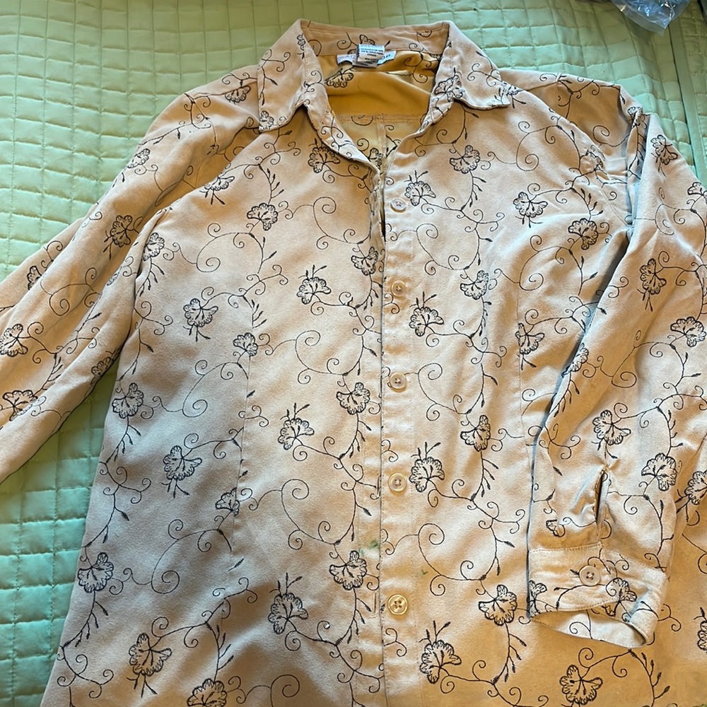 beige suede button up with embroidery